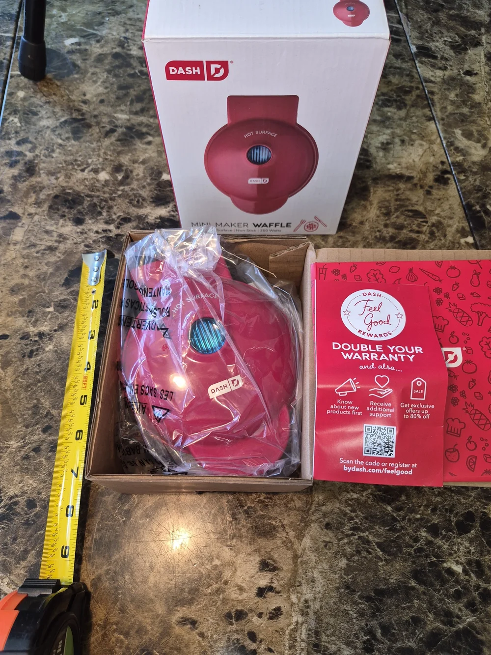 Dash Mini Waffle Maker DMW001RD Red New In Box Compact Individual NIB Electric
